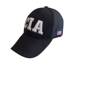 CIA Embroidered Black Baseball Cap Adjustable Unisex USA Flag Accent